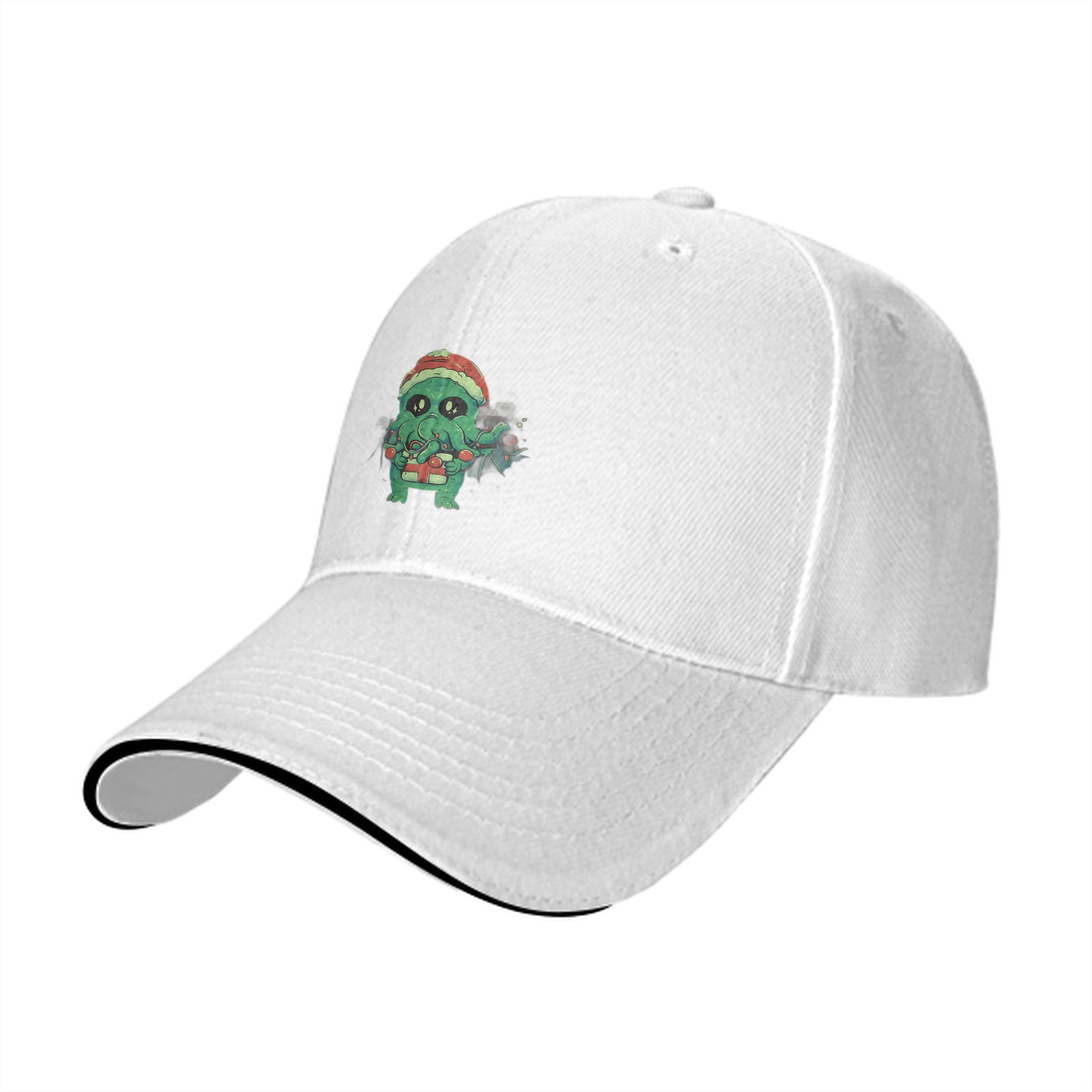 Black Baseball Cap With Cute Christmas Cthulhu Graphic