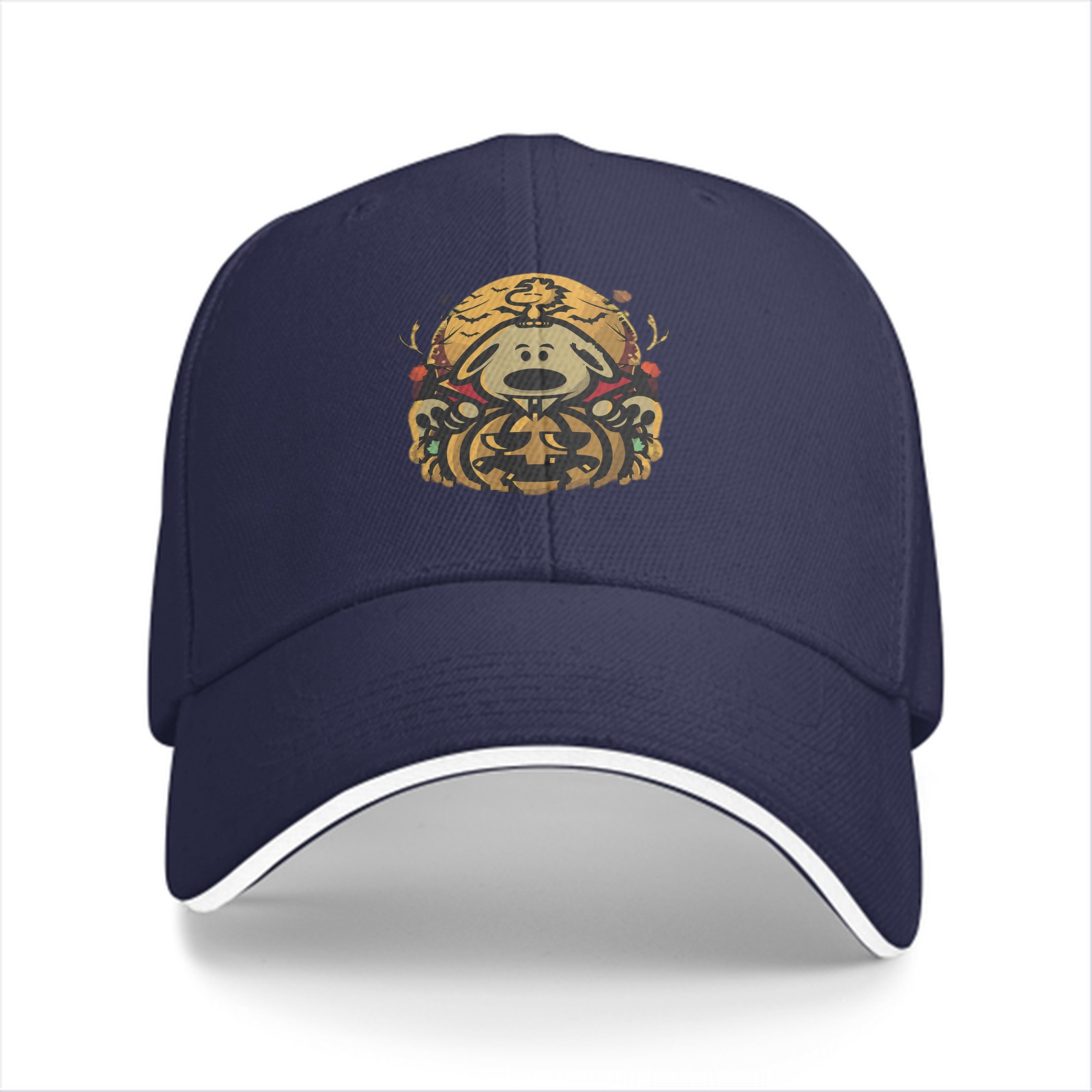 Black Baseball Cap with Halloween Snoopy Pumpkin Vampire Design