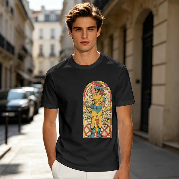Olive T-shirt with Wolverine Stained Glass Style Print