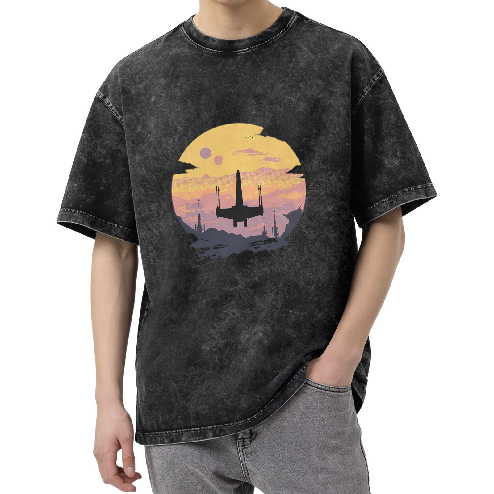 Star Wars X-Wing Sunset Graphic Acid Wash T-Shirt