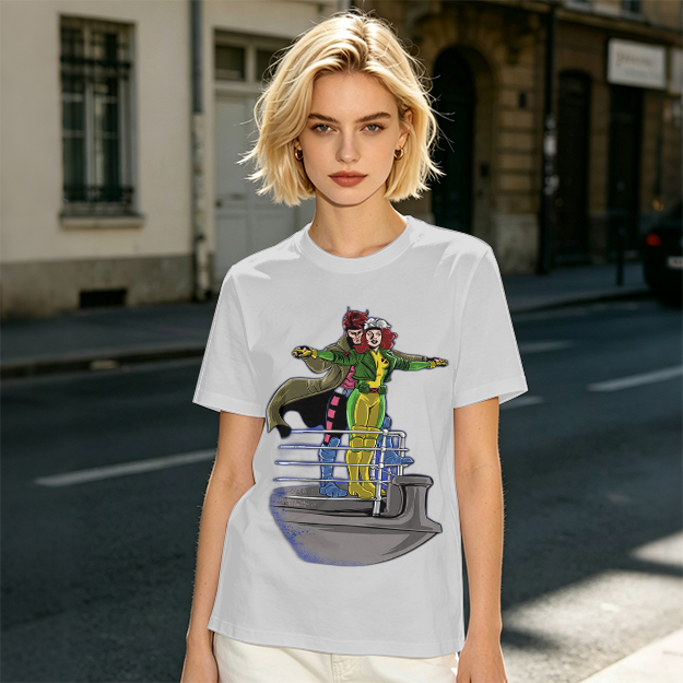 X-Men Rogue and Gambit Titanic pose graphic t-shirt