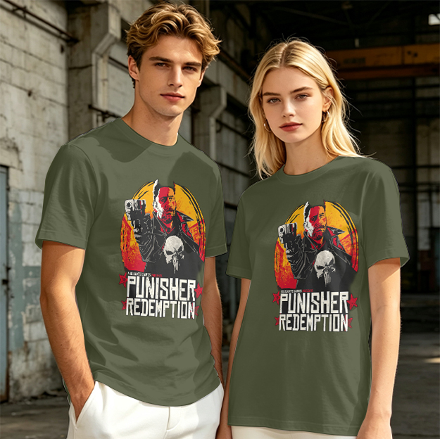 Olive Green Punisher Redemption Graphic T-Shirt