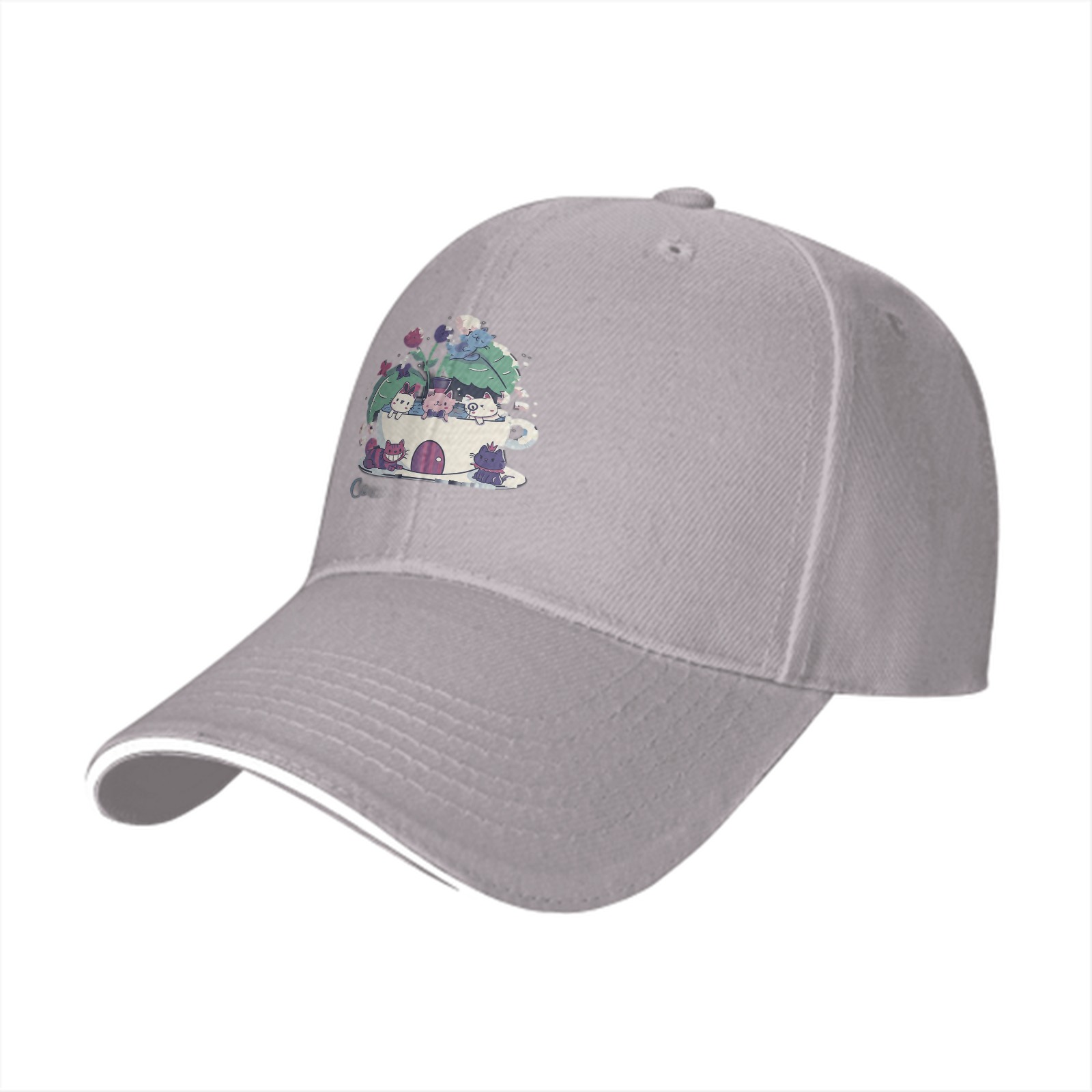 Black Baseball Cap With Cute Teacup Kittens Graphic