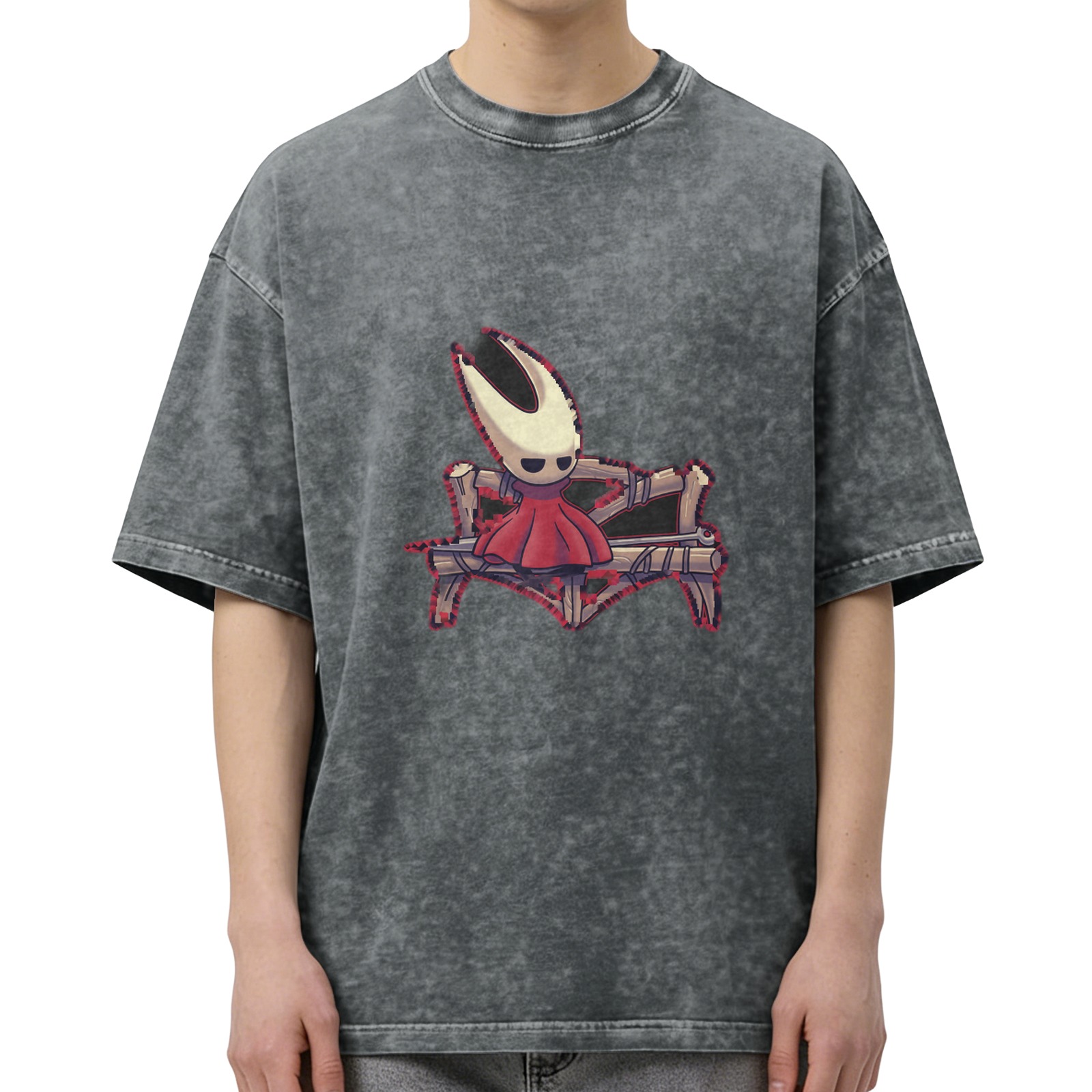 Hollow Knight Hornet Sitting On Bench Stonewashed Black T-Shirt