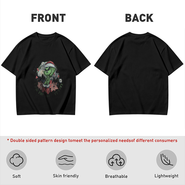 Olive Green Grinch Christmas Wreath Graphic T-Shirt