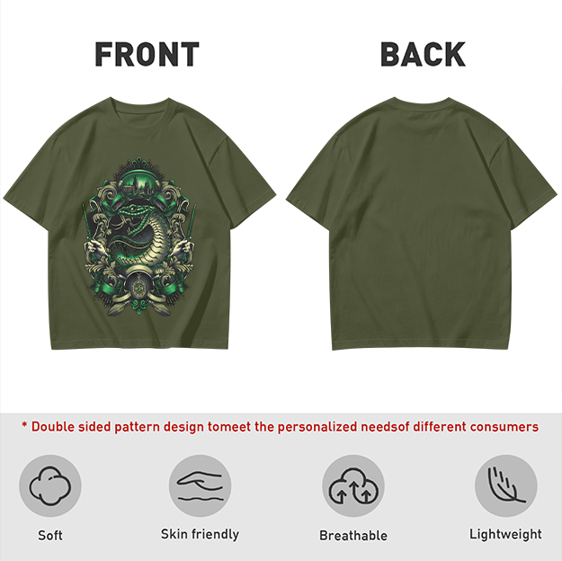 Olive Green T-Shirt With Serpent Crest Graphic Design