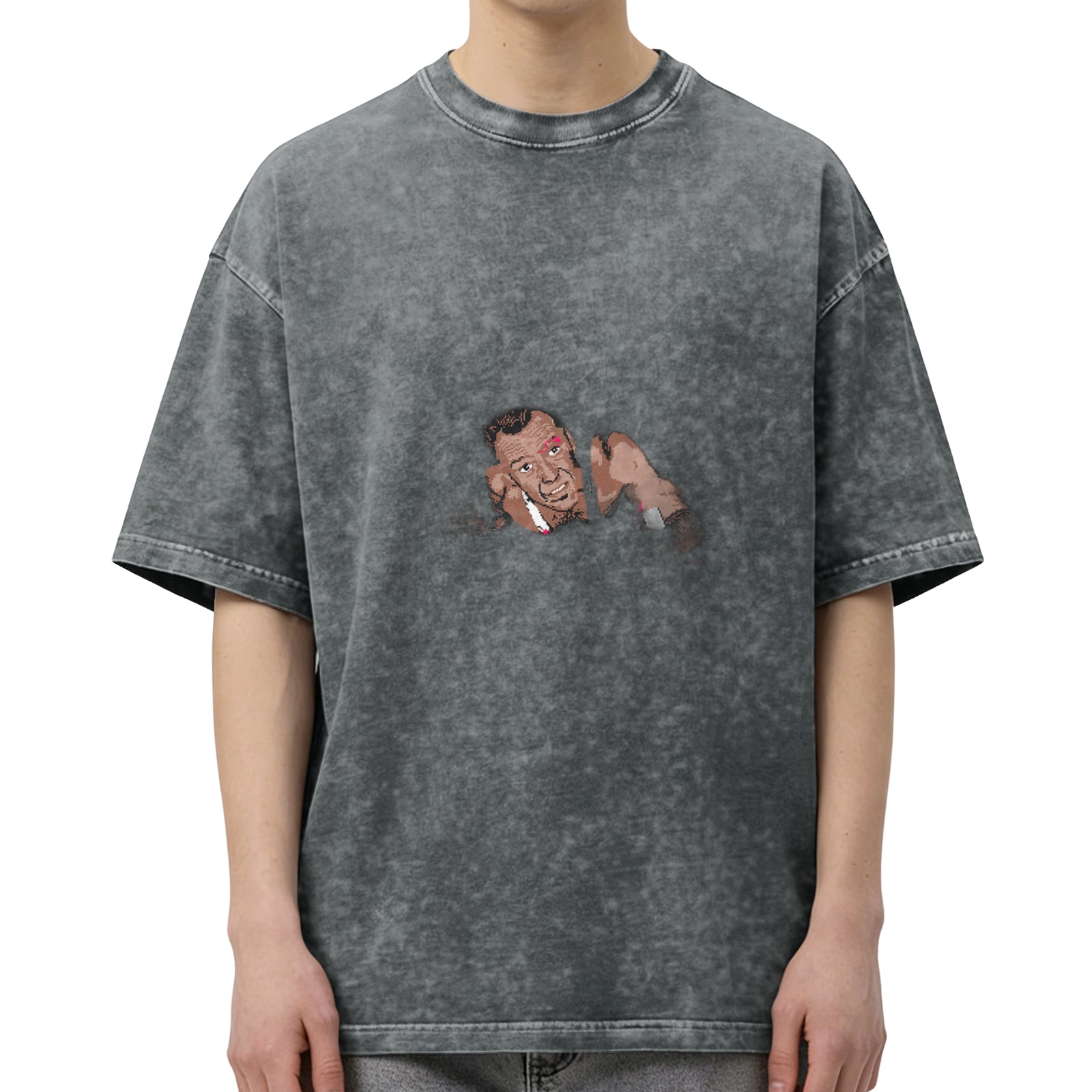 Oversized Acid Wash T-Shirt with Action Hero Graphic Print