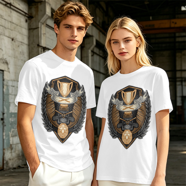 Olive T-Shirt With Detailed Victory Trophy Crest Print