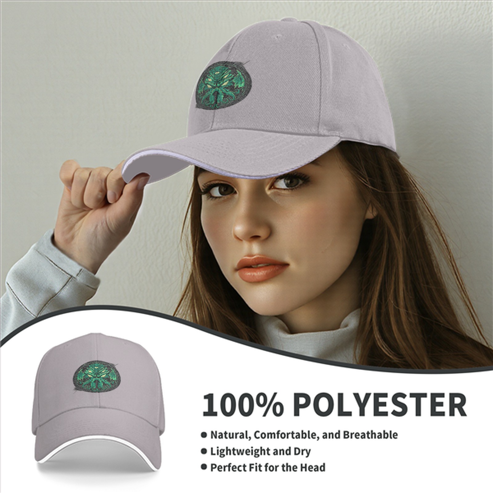 Black Baseball Cap with Green Cthulhu Monster Emblem