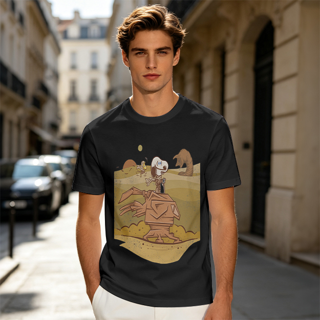 Olive T-Shirt With Desert Alien Dog Graphic Print