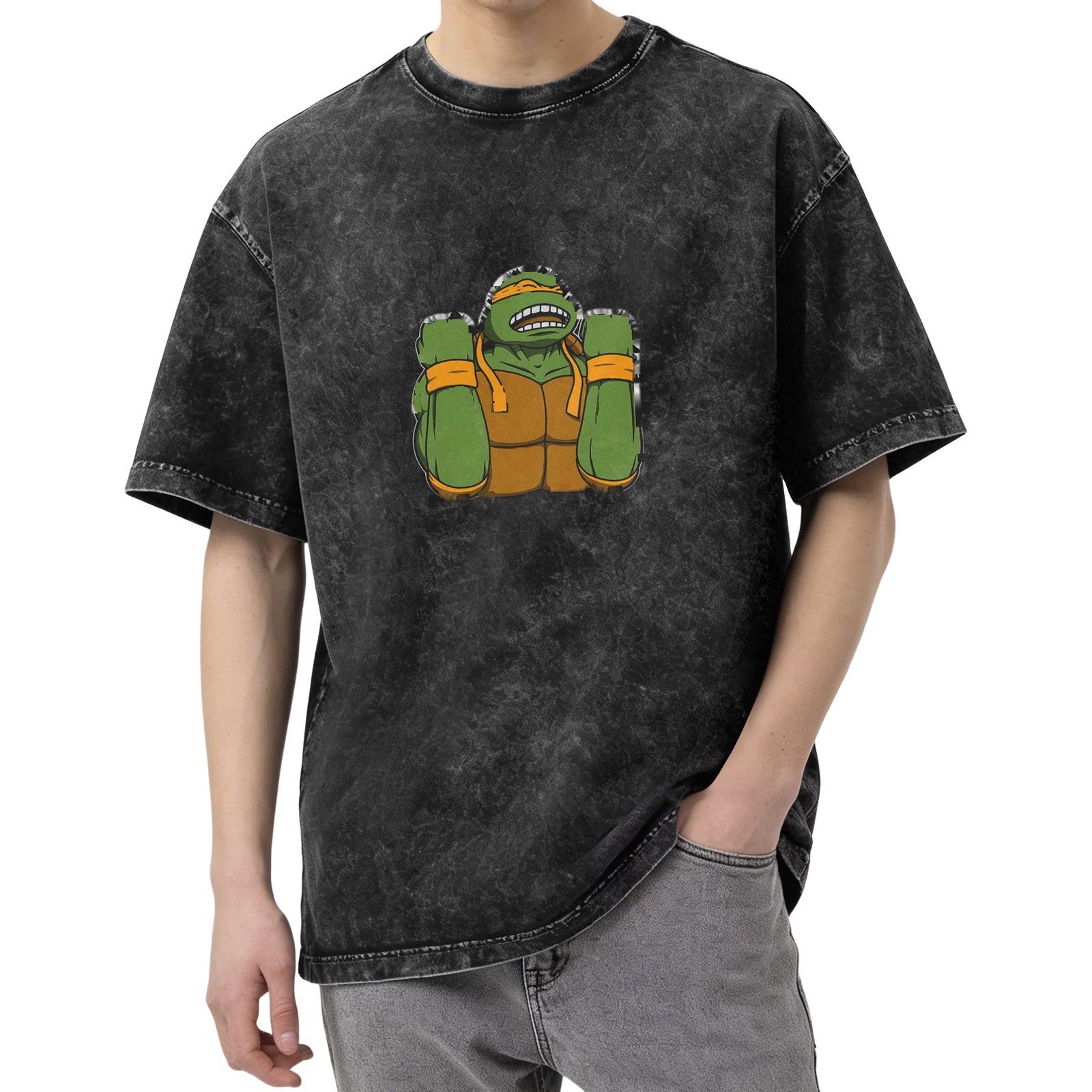 Teenage Mutant Ninja Turtles Graphic Print Acid Wash Short Sleeve T-shirt