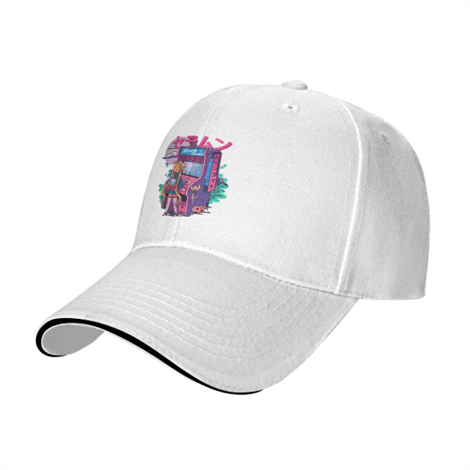 Black Baseball Cap With Anime Arcade Game Graphic