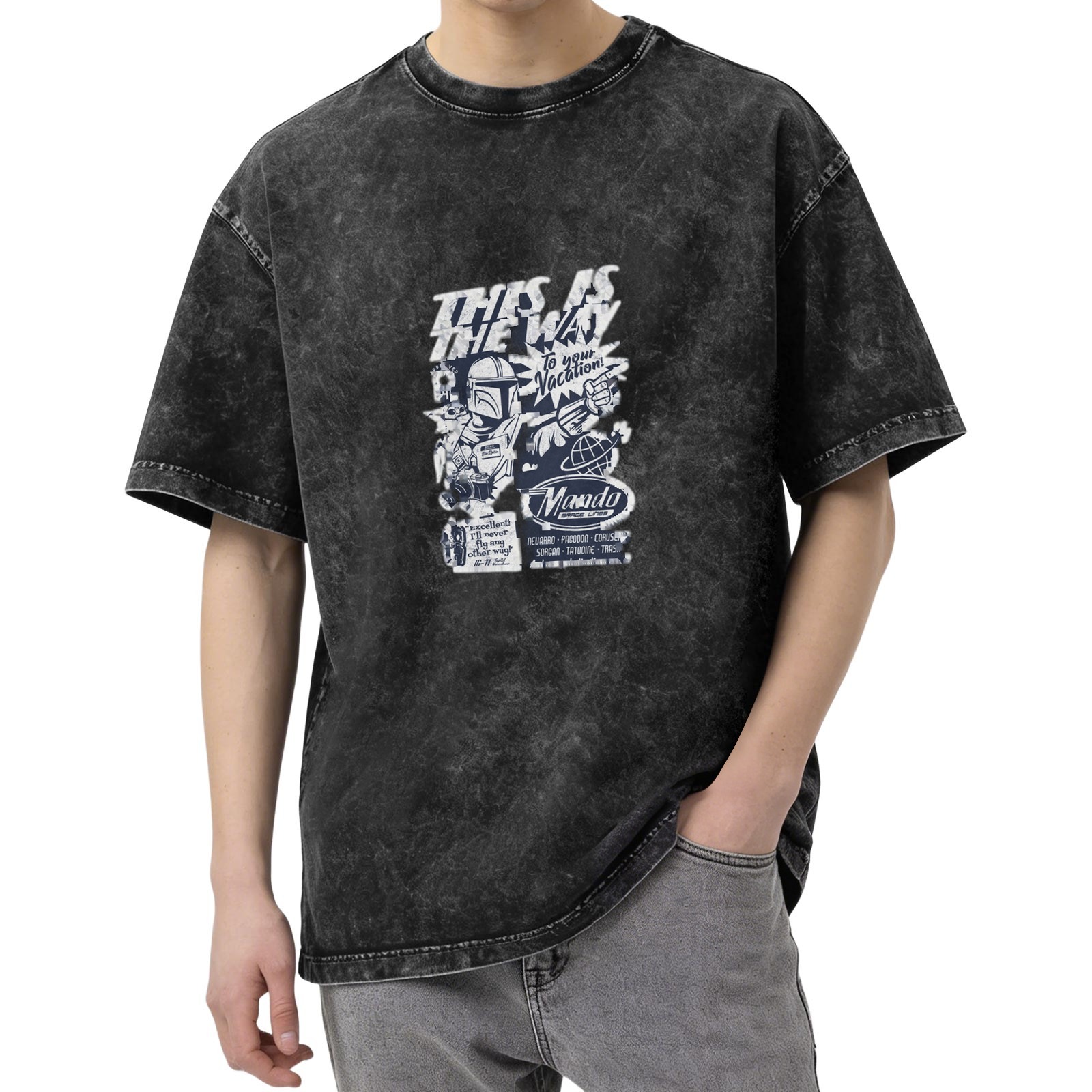 Washed Black Graphic T-Shirt with This Is The Way Vacation Design