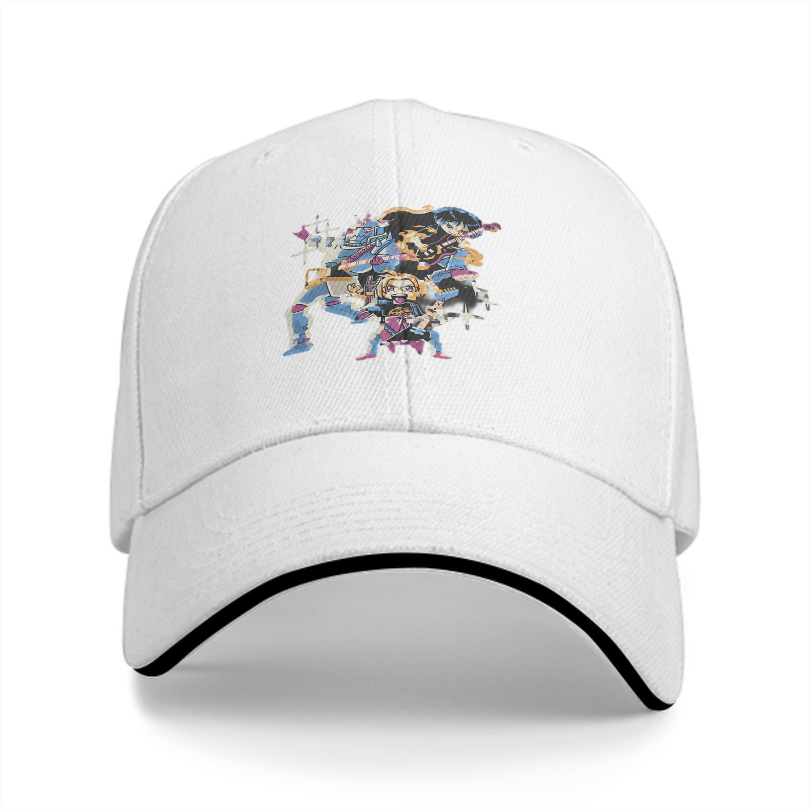 Black Baseball Cap With Anime Character Band Graphic