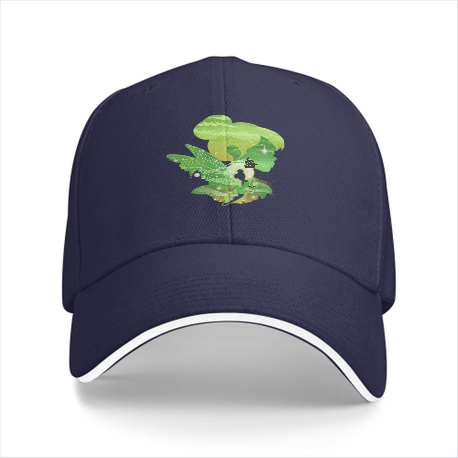 Black Baseball Cap With Green Fairy Silhouette Graphic