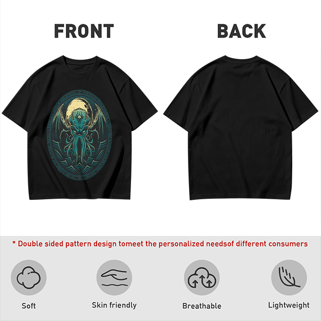 Olive Green T-Shirt with Cthulhu Monster Graphic Print