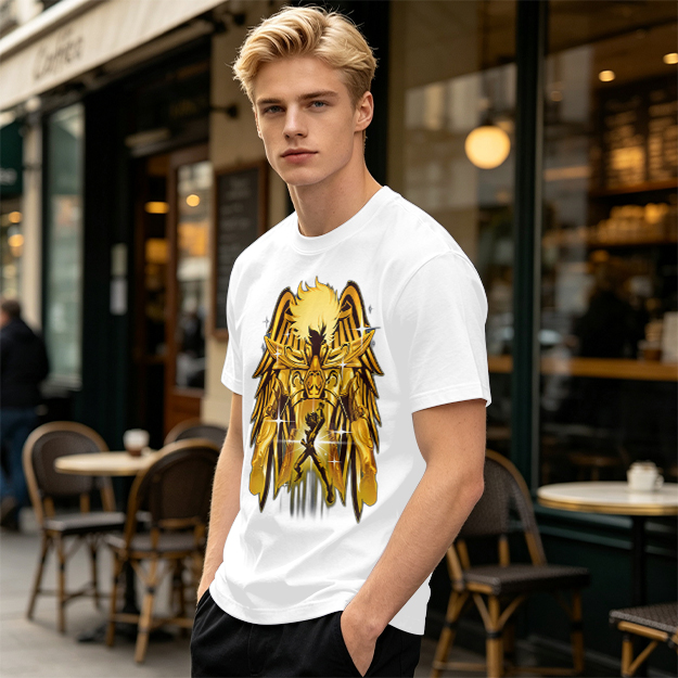 Olive T-Shirt With Gold Pegasus Armor Anime Graphic