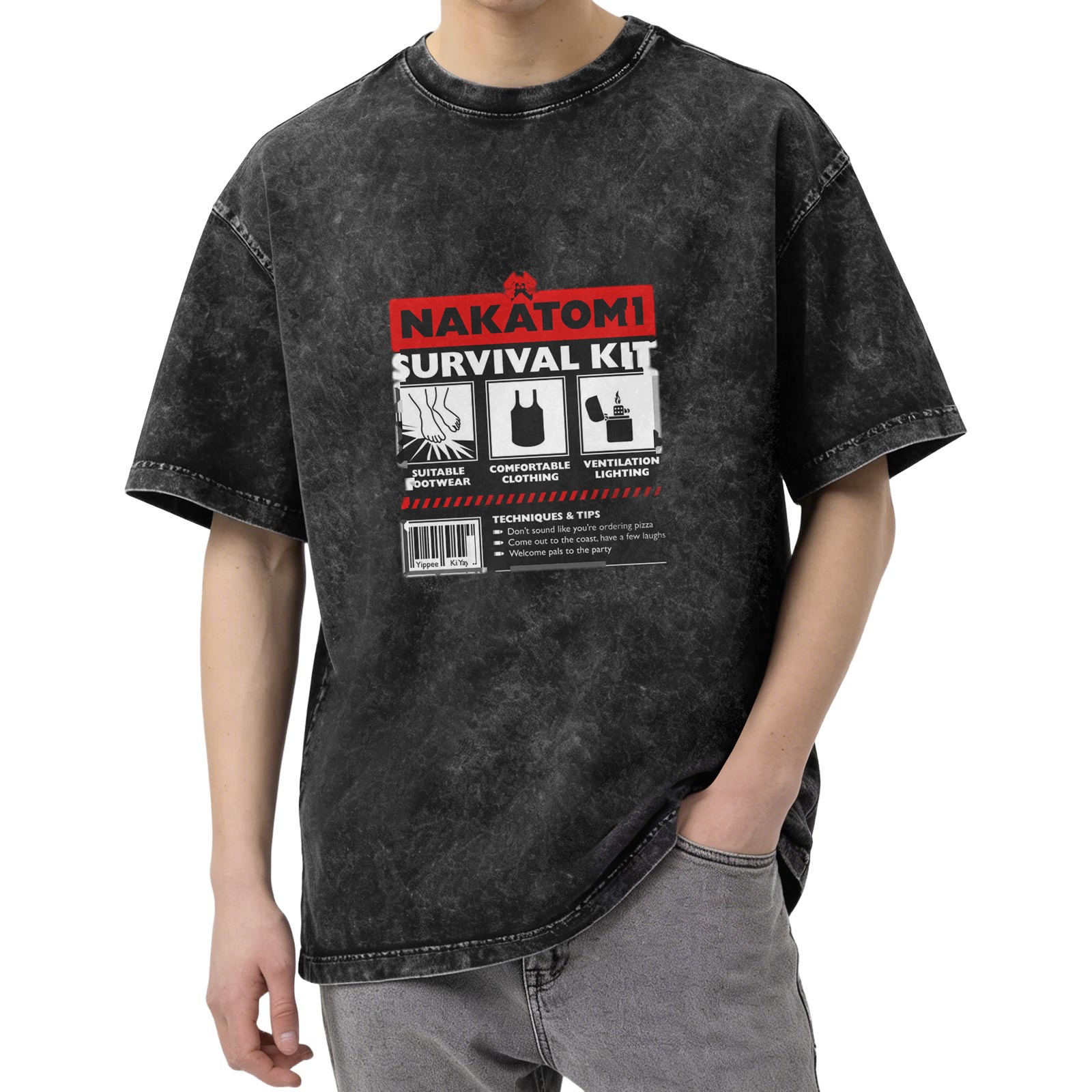 Nakatomi Survival Kit Graphic Acid Wash T-Shirt