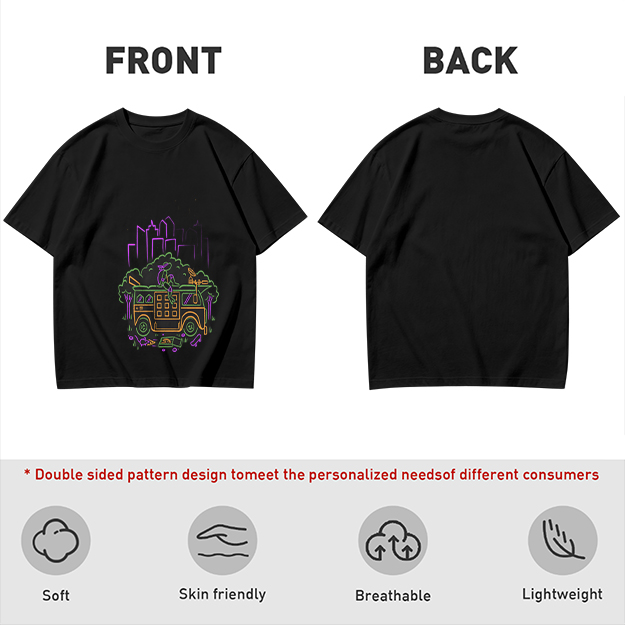 Olive T-Shirt With Neon City Bus Graphic Design