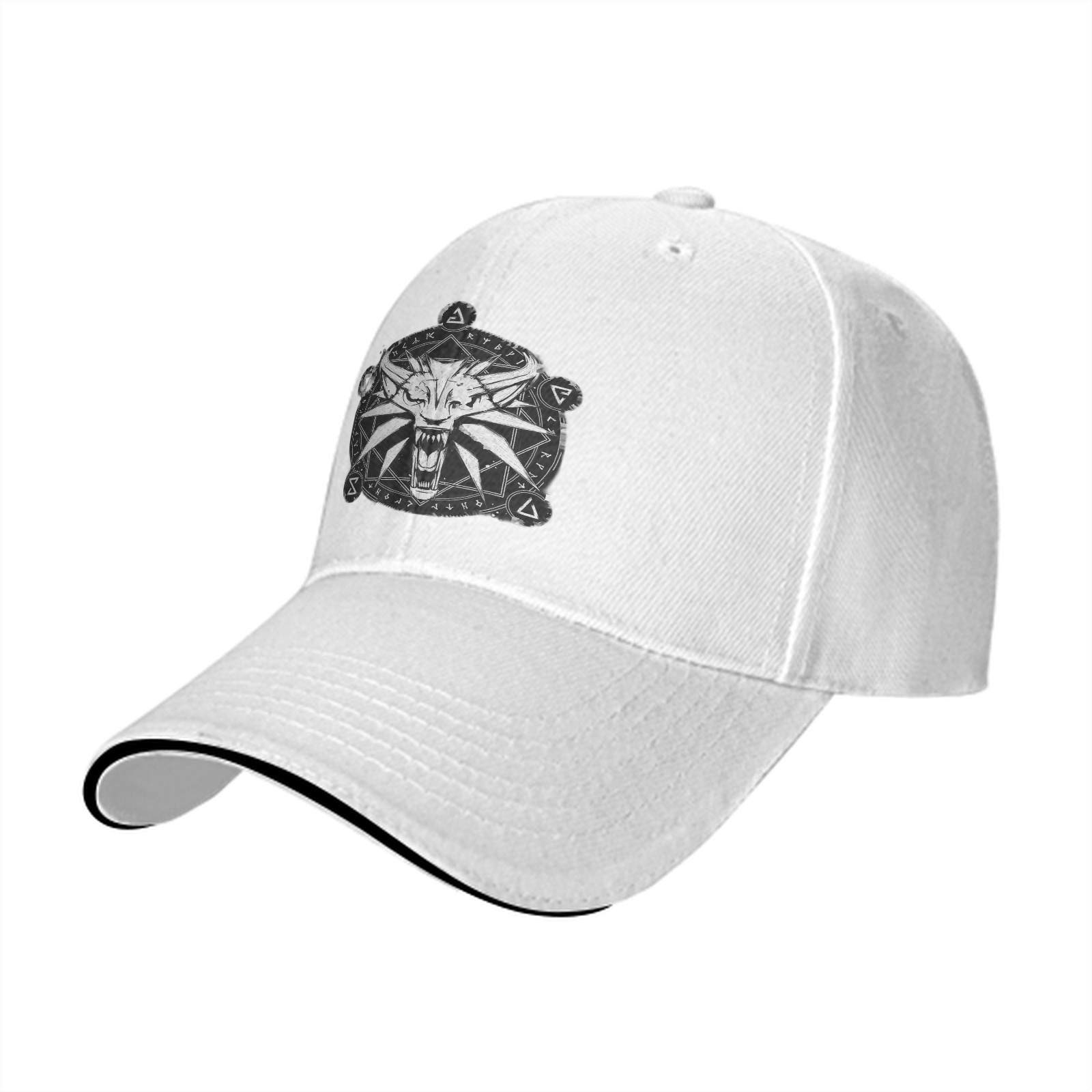 Black Baseball Cap With Witcher Wolf Medallion Print