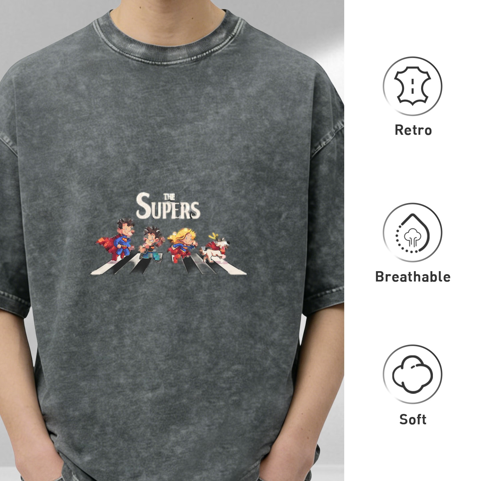 The Supers Superhero Abbey Road Graphic Vintage Wash T-Shirt