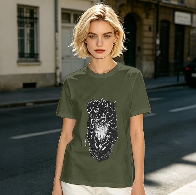 Olive Green T-Shirt with Dark Gothic Monster Graphic Print