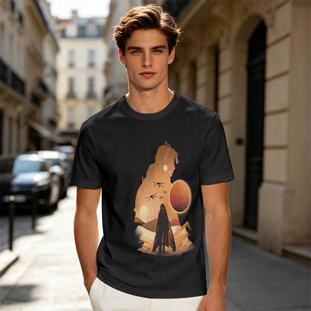 Olive T-Shirt With Desert Sci-Fi Silhouette Graphic Print