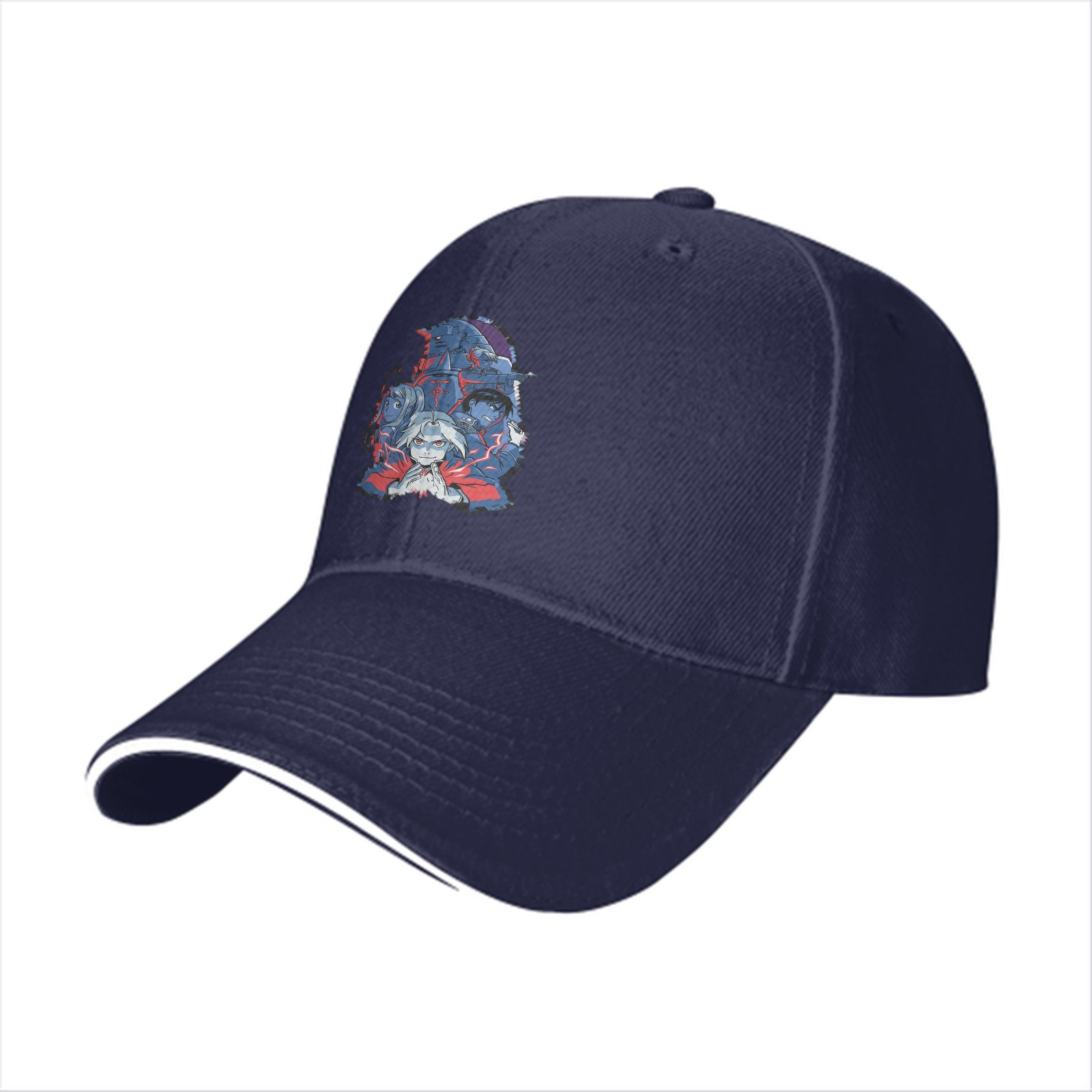 Black Baseball Cap with Dark Anime Character Graphic Print