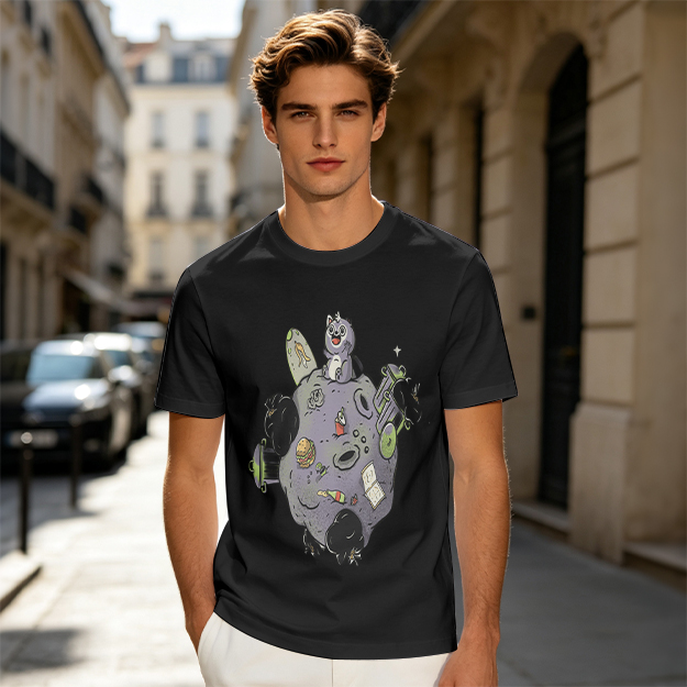 Olive Green T-Shirt With Space Raccoon On Asteroid Graphic