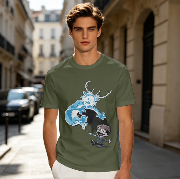 Olive T-Shirt With Harry Potter Patronus Deer Cartoon Print