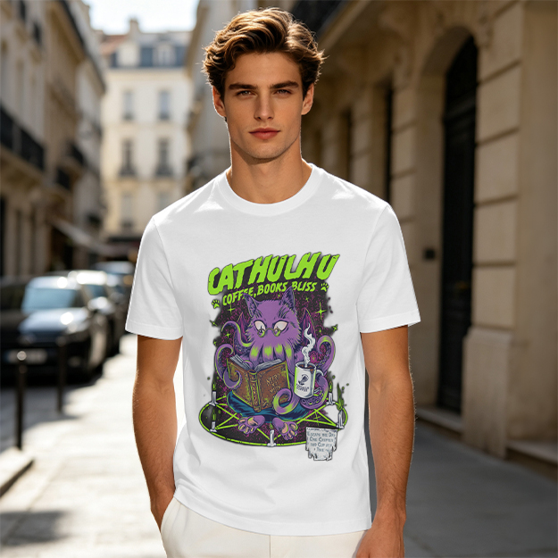 Cathulhu Coffee Books Bliss Cat Octopus Graphic T-Shirt