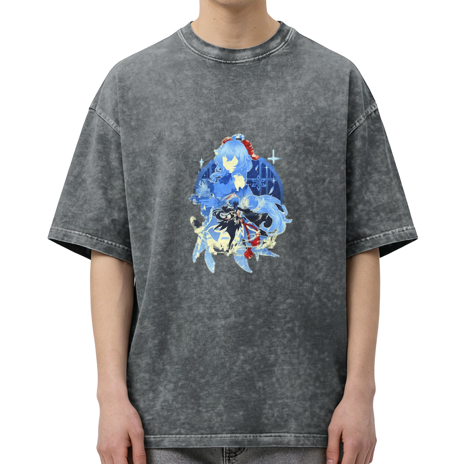 Genshin Impact Ganyu Silhouette Graphic Washed Black T-Shirt