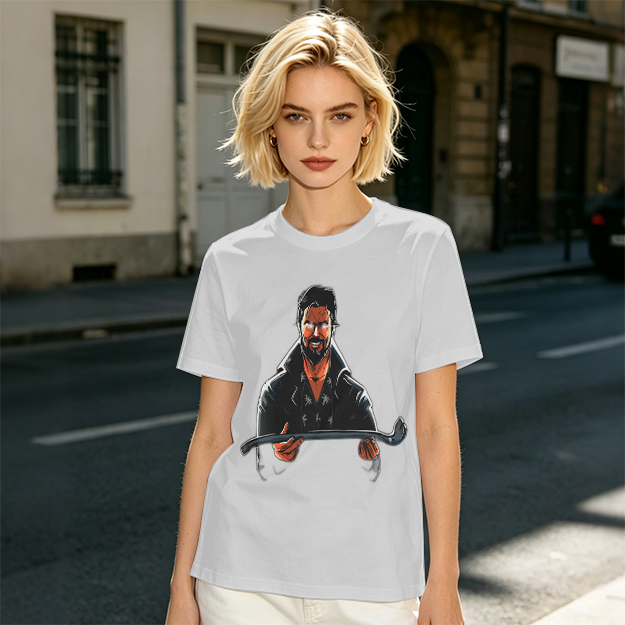 Olive T-Shirt With Bearded Man Holding Crowbar Graphic Print