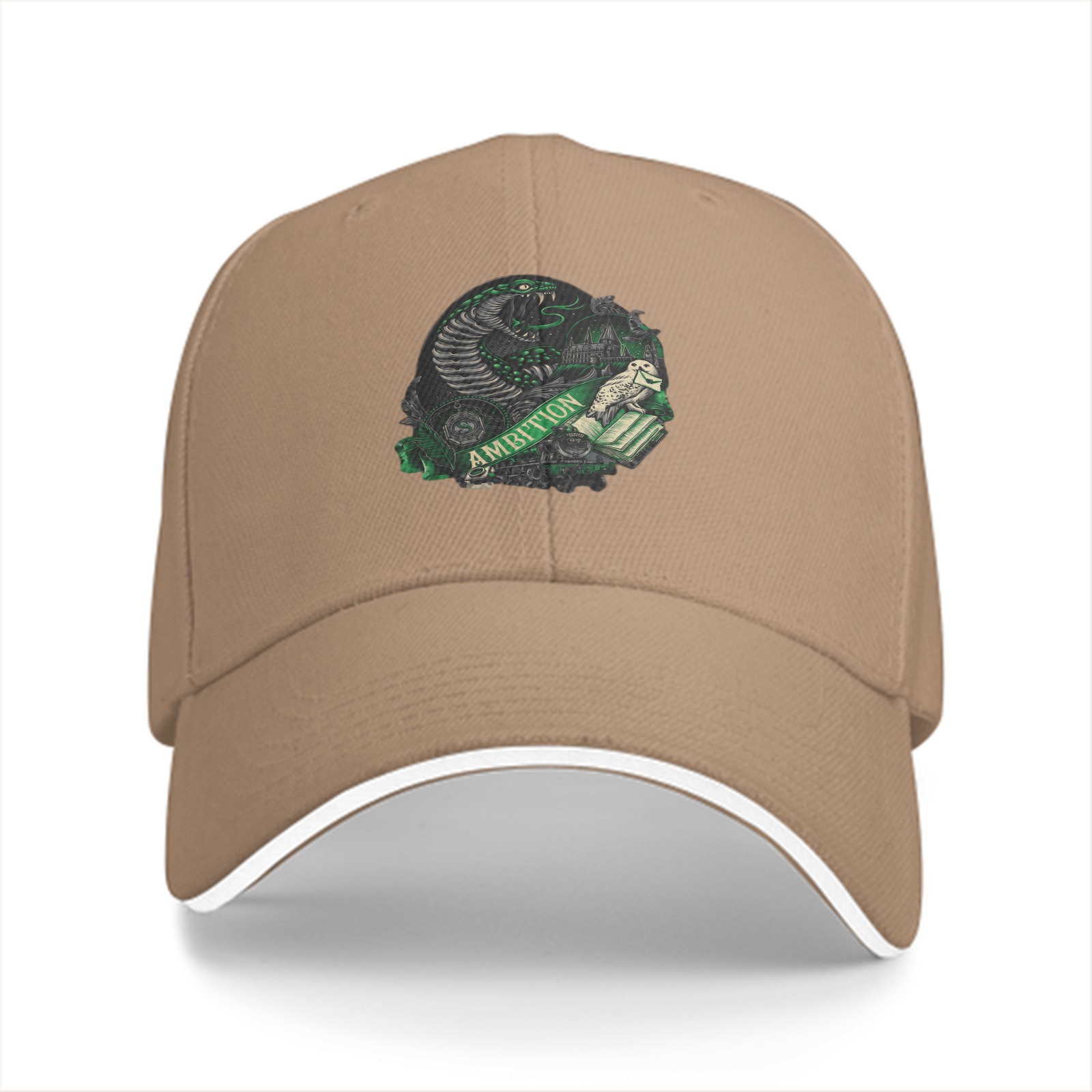 Black Baseball Cap With Slytherin Ambition Snake Crest Design