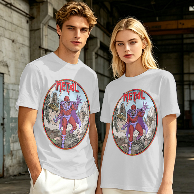 Olive T-shirt with Magneto Metal Comic Art Print