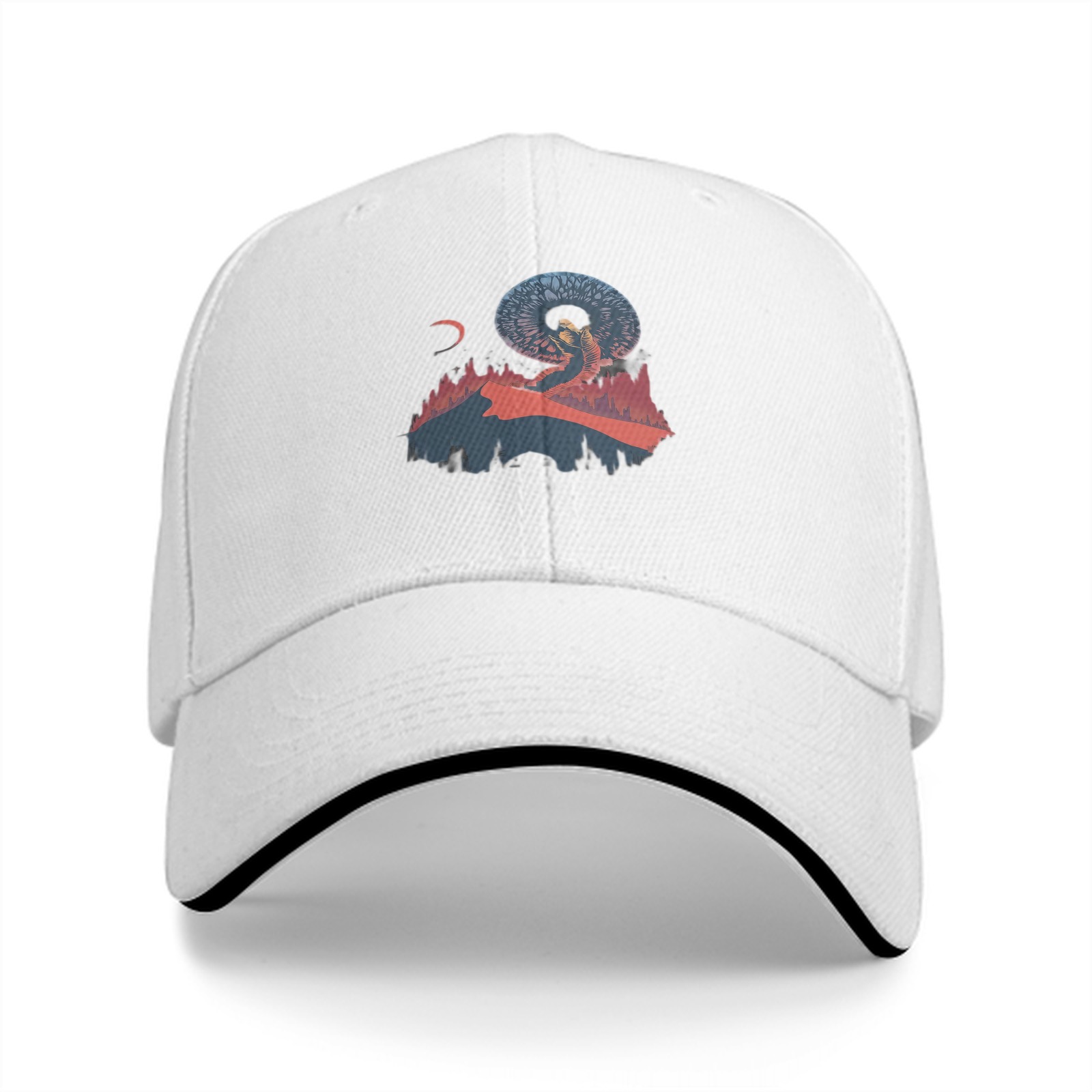 Black Baseball Cap With Surreal Celestial Mountain Art Print