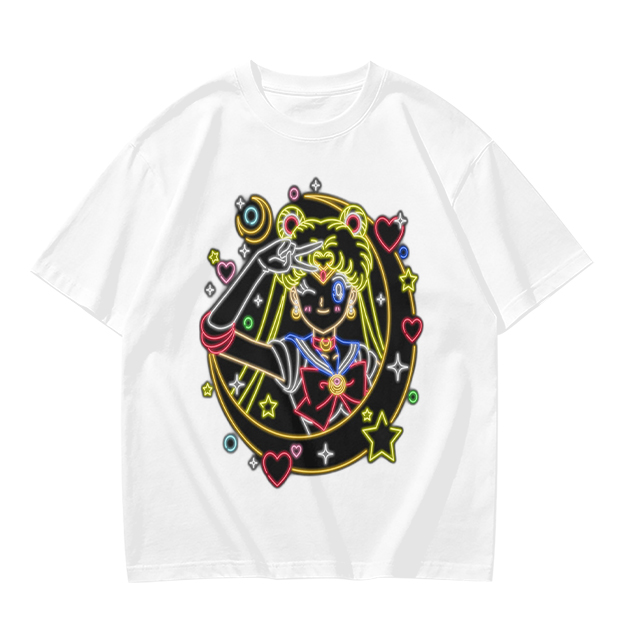 Olive T-Shirt With Neon Sailor Moon Graphic Print