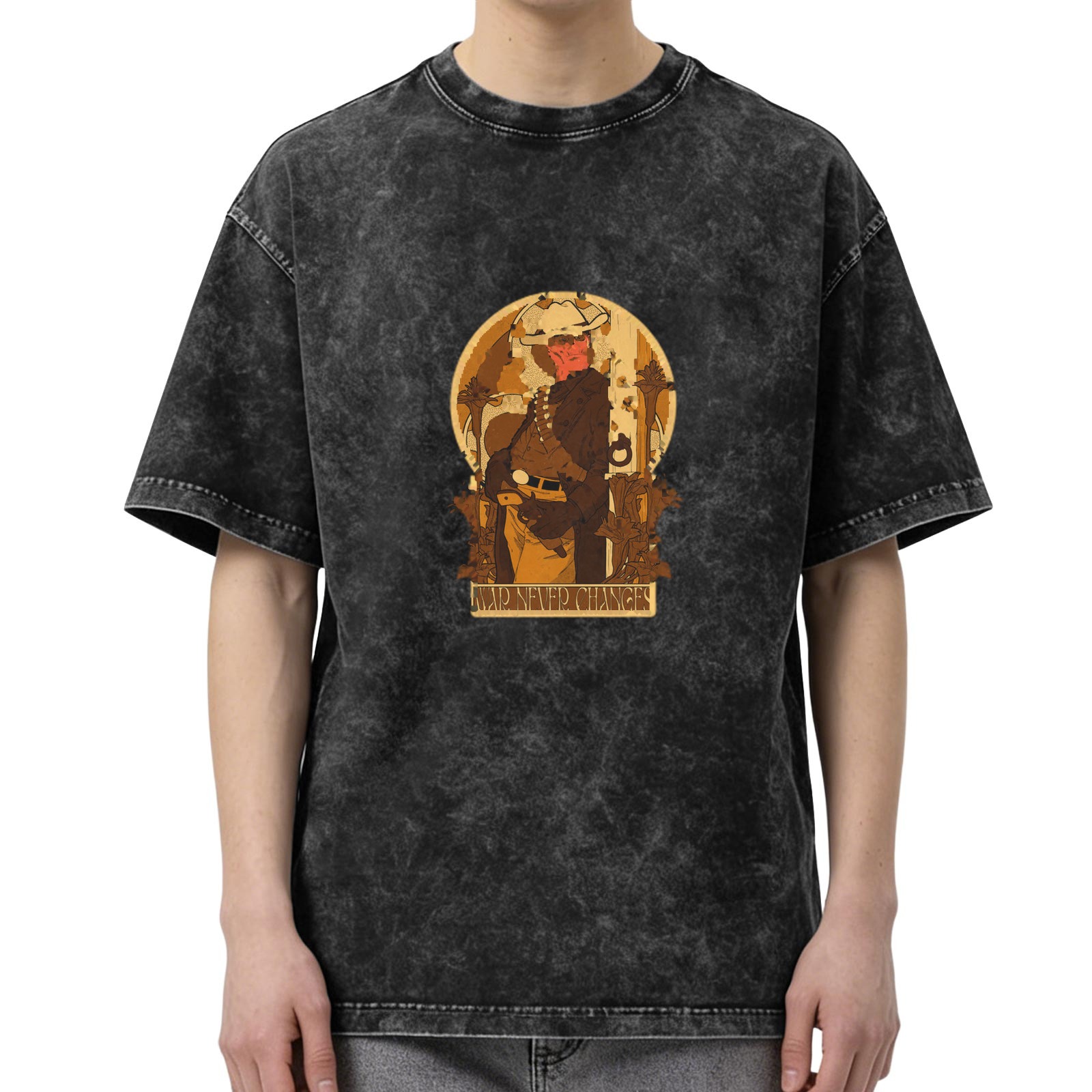 Oversized Stonewashed T-Shirt With Vintage Cowboy Graphic Print