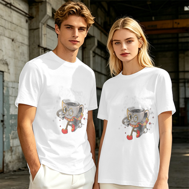 Olive T-Shirt With Wizard Coffee Cup Cartoon Print