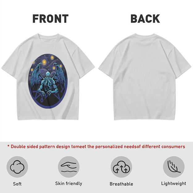 Olive T-Shirt with Cthulhu Starry Night Graphic Print