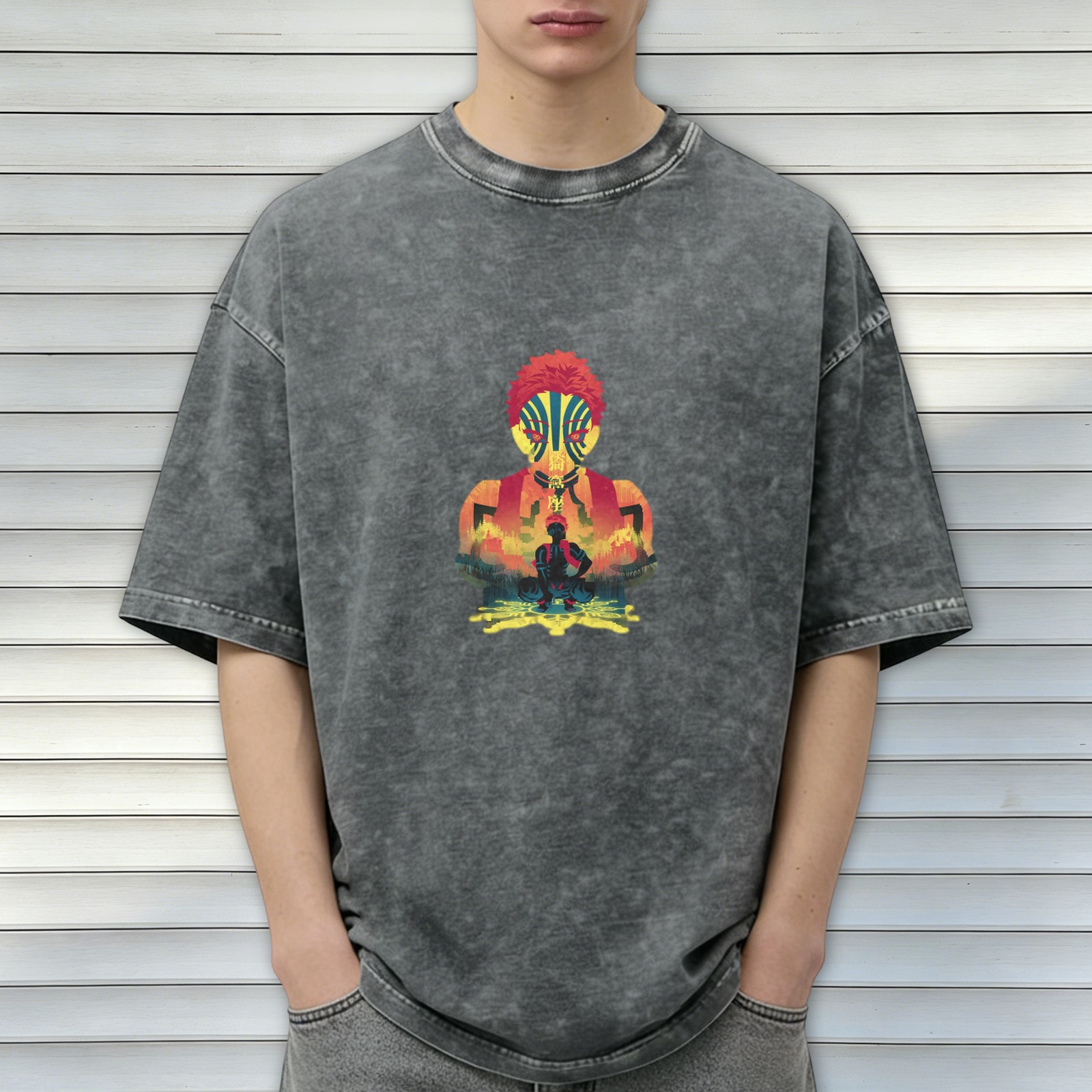 Anime Demon Character Graphic Oversized Washed T-Shirt