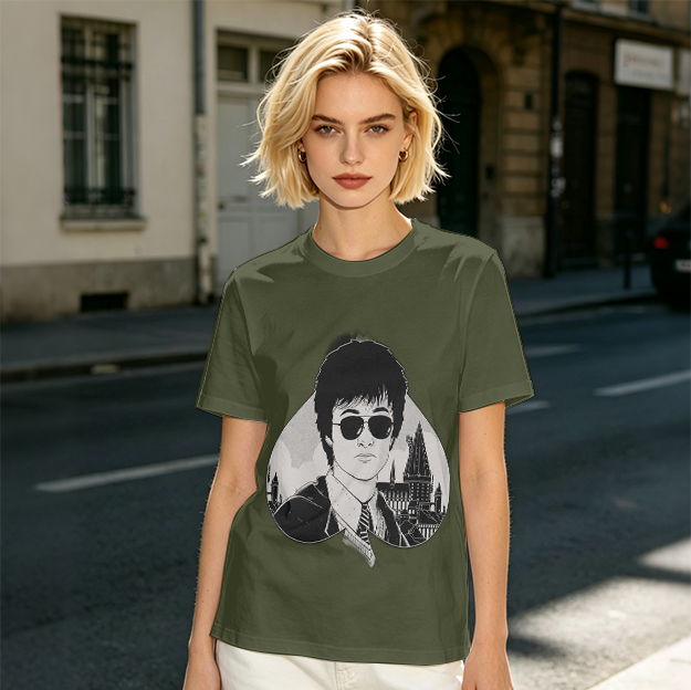 Olive Green T-Shirt With Harry Potter Wearing Sunglasses Print
