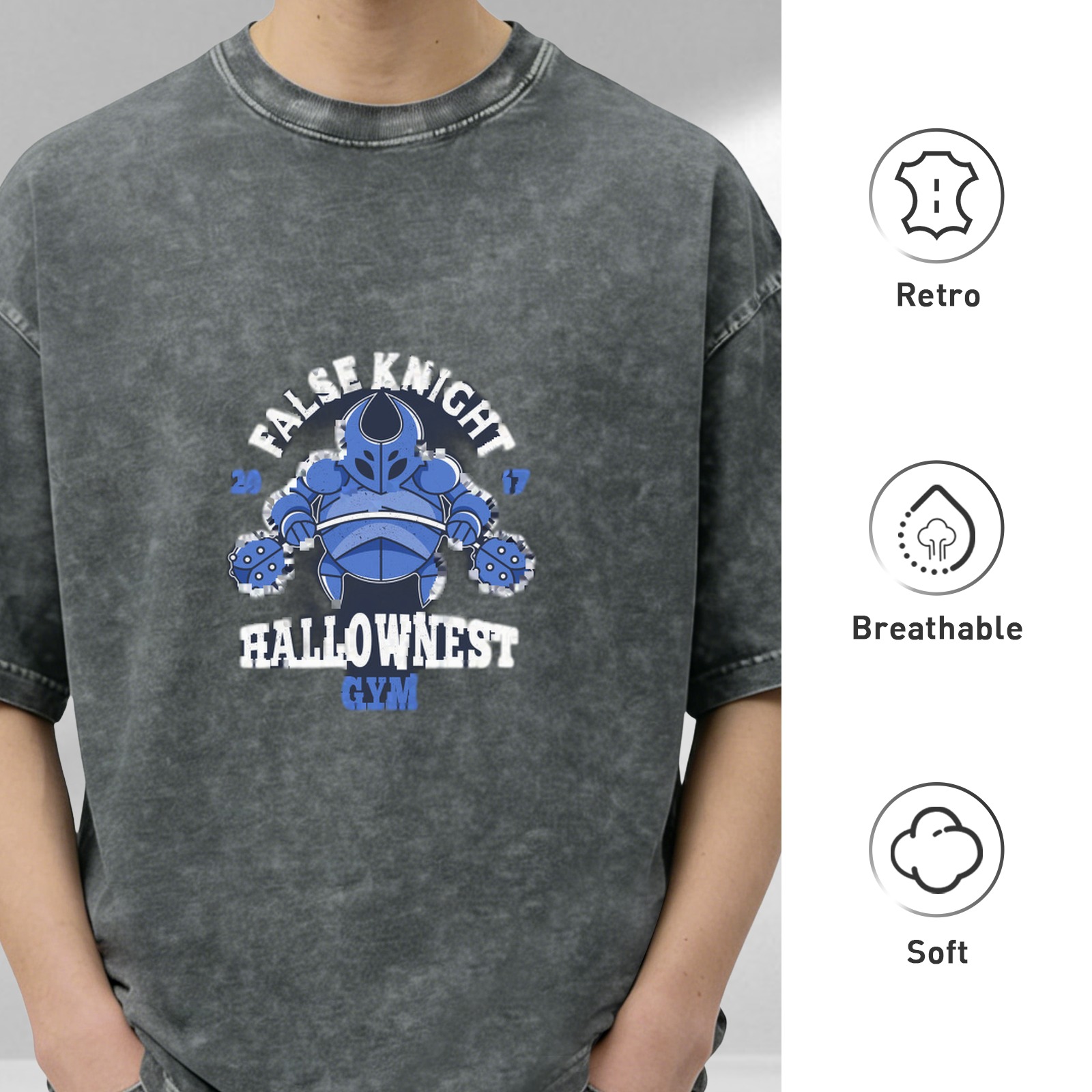 False Knight Hallownest Gym Graphic Washed Black T-Shirt
