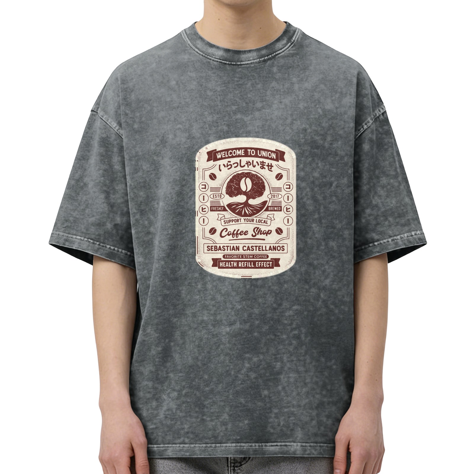 Vintage Union Coffee Shop Graphic Acid Wash T-Shirt