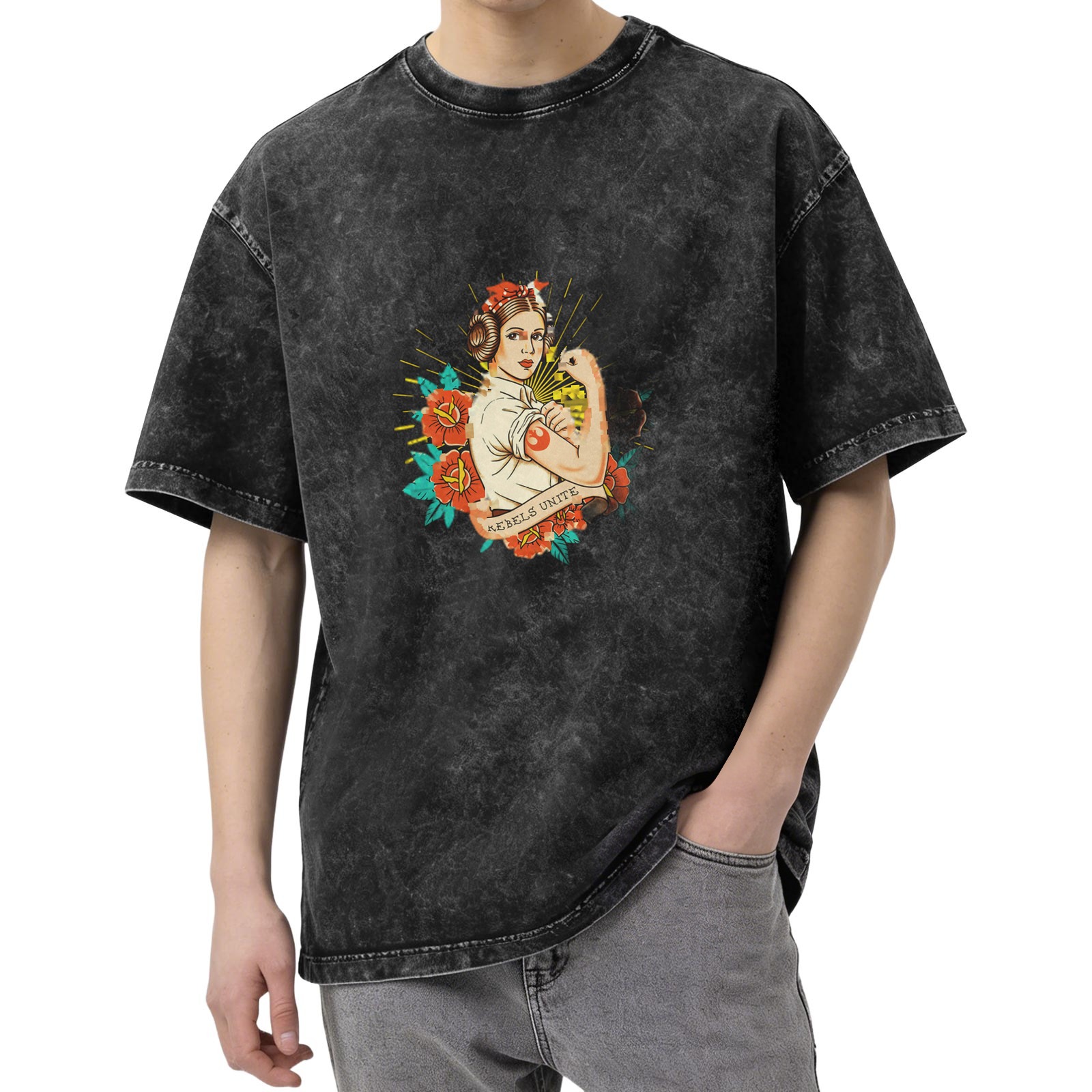 Star Wars Princess Leia Rebels Unite Graphic Acid Wash T-Shirt