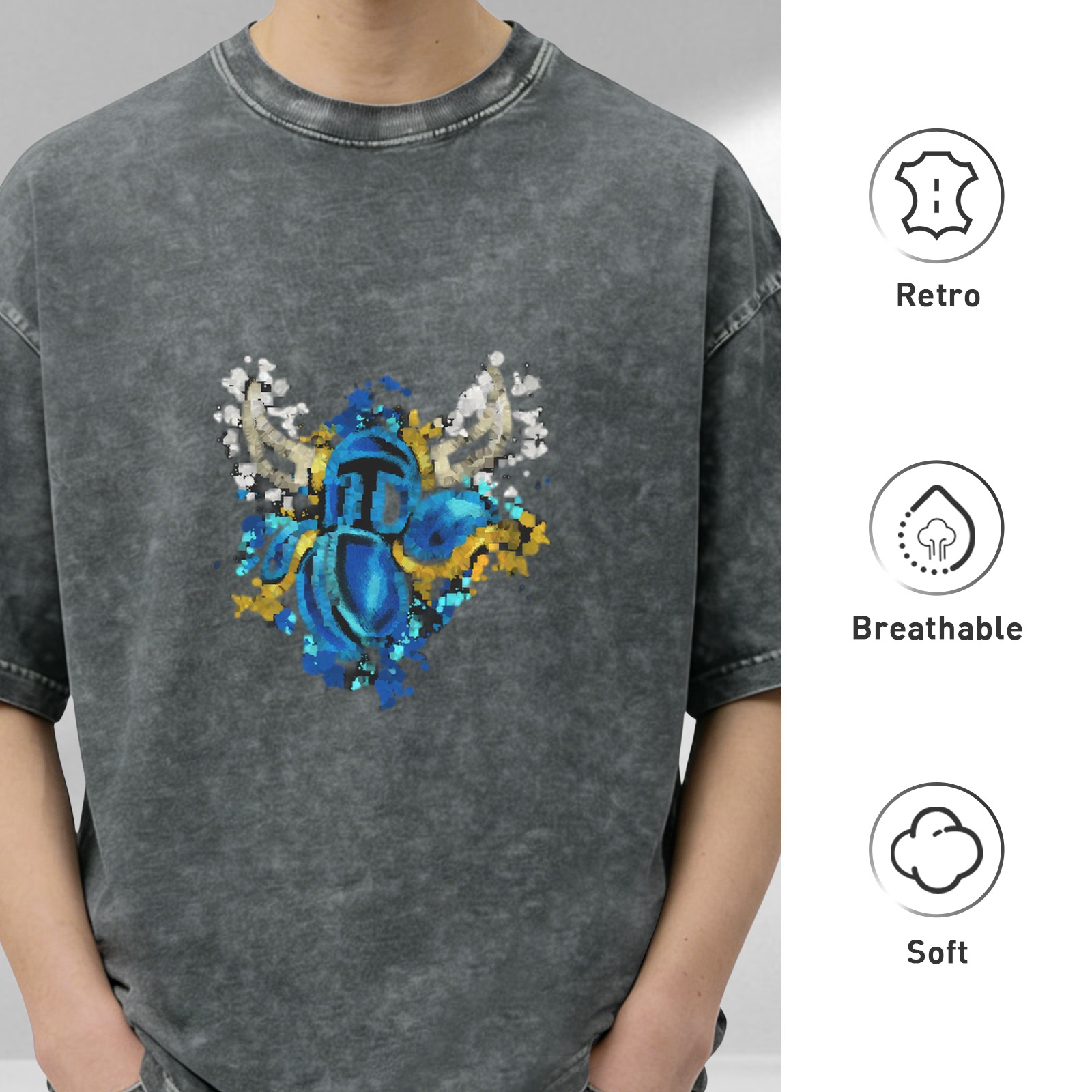Washed Black Graphic T-Shirt With Viking Helmet Artwork