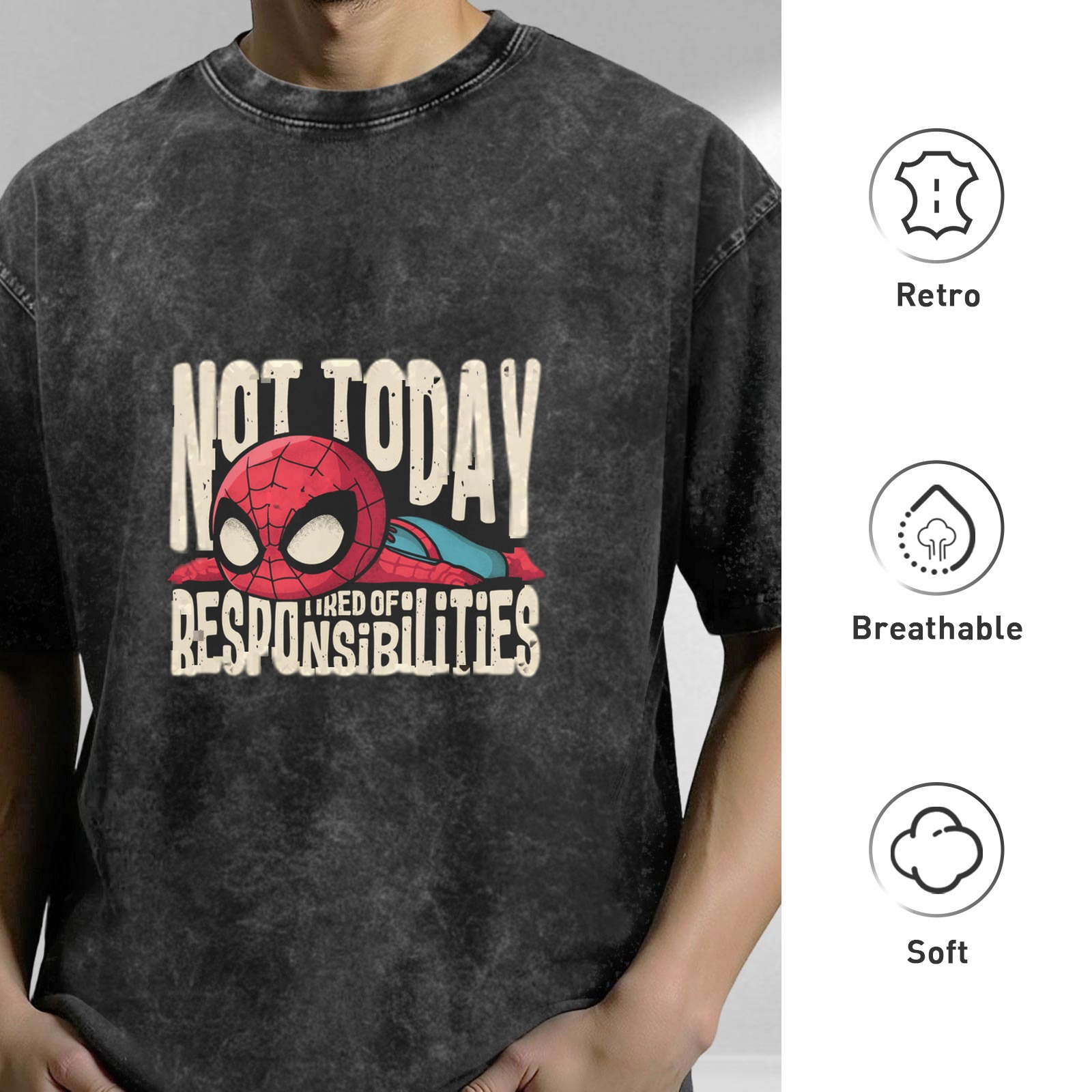 Not Today Tired of Responsibilities Spider-Man Graphic Oversized T-Shirt