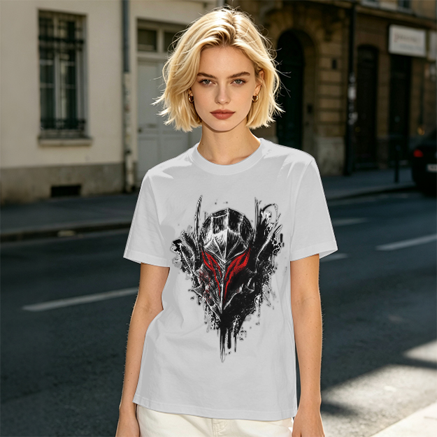 Olive T-Shirt With Dark Fantasy Knight Helmet Graphic