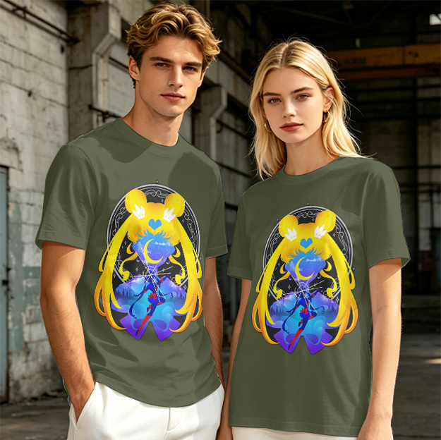 Olive T-Shirt with Sailor Moon Themed Graphic Print