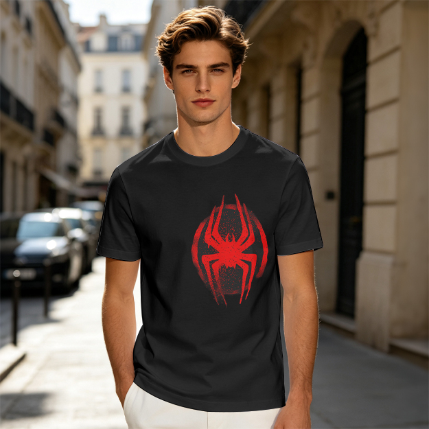 Olive T-Shirt with Red Spider Logo Graphic